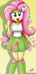Size: 645x1321 | Tagged: safe, alternate version, artist:the-butch-x, part of a set, character:fluttershy, my little pony:equestria girls, armpits, beautiful, beautiful x, breasts, clothing, cute, cutie mark, cutie mark on equestria girl, explicit source, female, nail polish, shyabetes, skirt, solo, tank top