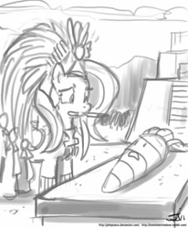 Size: 659x800 | Tagged: safe, artist:johnjoseco, character:fluttershy, species:pony, aztec, carrot, female, grayscale, knife, mare, maya, mayan, monochrome, sacrifice