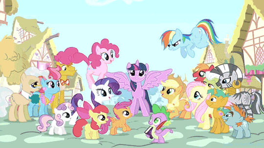 Size: 540x304 | Tagged: safe, artist:dm29, character:apple bloom, character:applejack, character:big mcintosh, character:carrot cake, character:cup cake, character:fluttershy, character:granny smith, character:mayor mare, character:photo finish, character:pinkie pie, character:princess celestia, character:rainbow dash, character:rarity, character:scootaloo, character:snails, character:snips, character:spike, character:sweetie belle, character:twilight sparkle, character:twilight sparkle (alicorn), character:zecora, species:alicorn, species:pegasus, species:pony, species:zebra, animated, clever joke, cutie mark crusaders, female, google chrome, intro, mac os x, mane seven, mane six, mare, opening, opening theme, tumblr, zebrasus