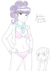 Size: 857x1200 | Tagged: safe, artist:jonfawkes, character:coco pommel, character:suri polomare, species:human, 30 minute art challenge, bikini, clothing, female, humanized, open clothes, swimsuit