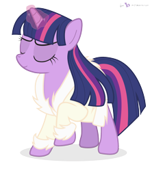 Size: 1200x1350 | Tagged: safe, artist:dm29, character:twilight sparkle, character:twilight sparkle (unicorn), species:pony, species:unicorn, bathrobe, clothing, eyes closed, female, glowing horn, grin, horn, mare, raised hoof, robe, simple background, smiling, solo, transparent background