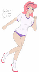 Size: 818x1500 | Tagged: safe, artist:jonfawkes, oc, oc only, oc:quick draw, species:human, 30 minute art challenge, clothing, gym uniform, humanized, running, schoolgirl, shirt, shoes, simple background, socks, sports panties, white background