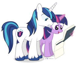 Size: 950x800 | Tagged: safe, artist:dm29, character:shining armor, character:twilight sparkle, character:twilight sparkle (alicorn), species:alicorn, species:pony, book, centerfold, duo, female, freaked out, magic, mare, simple background, telekinesis, transparent background