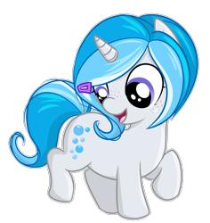 Size: 2593x2749 | Tagged: safe, artist:askbubblelee, oc, oc only, oc:bubble lee, species:pony, species:unicorn, female, filly, hairclip, simple background, solo, transparent background