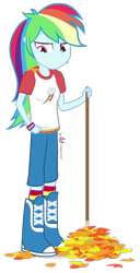 Size: 470x920 | Tagged: safe, artist:dm29, character:rainbow dash, my little pony:equestria girls, autumn, female, leaves, rake, simple background, solo, transparent background