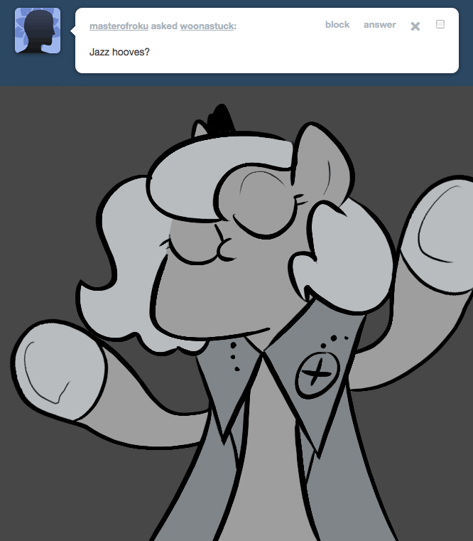 Size: 666x761 | Tagged: safe, artist:egophiliac, character:princess luna, species:pony, moonstuck, animated, ask, cartographer's cloak, comic, eyes closed, female, grayscale, jazz hands, monochrome, solo, tumblr, woona