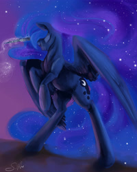 Size: 4500x5625 | Tagged: safe, artist:silfoe, character:princess luna, species:alicorn, species:pony, royal sketchbook, absurd resolution, ethereal mane, eyes closed, female, mare, missing accessory, smiling, solo