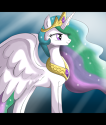 Size: 1157x1366 | Tagged: safe, artist:the-butch-x, character:princess celestia, species:alicorn, species:pony, beautiful, crown, female, jewelry, mare, multicolored hair, peytral, regalia, royalty, smiling, solo, sparkles, tiara, wings