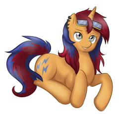 Size: 2852x2631 | Tagged: safe, artist:askbubblelee, oc, oc only, oc:sweet voltage, species:pony, species:unicorn, goggles, simple background, solo, transparent background