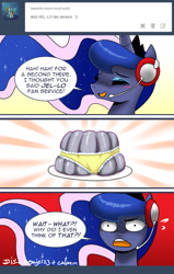 Size: 650x1025 | Tagged: safe, artist:johnjoseco, character:princess luna, ask gaming princess luna, clothing, comic, frilly underwear, implied derpy, jello, panties, underwear, wat, yellow underwear