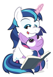 Size: 630x910 | Tagged: safe, artist:dm29, character:shining armor, character:twilight sparkle, bbbff, brother and sister, cute, duo, fuzznums, hug, julian yeo is trying to murder us, reading, shining adorable, siblings, simple background, story time, transparent background