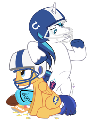 Size: 810x1050 | Tagged: safe, artist:dm29, character:flash sentry, character:shining armor, american football, chips, cute, duo, foam finger, helmet, sexy armor, simple background, transparent background