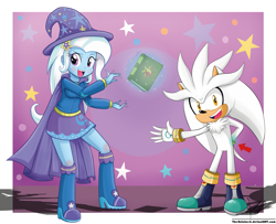 Size: 1761x1433 | Tagged: safe, artist:the-butch-x, character:trixie, my little pony:equestria girls, bracelet, crossover, levitation, psychic powers, silver the hedgehog, sonic the hedgehog (series), telekinesis
