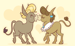 Size: 900x553 | Tagged: safe, artist:egophiliac, character:cranky doodle donkey, character:matilda, species:donkey, ship:crankilda, episode:a friend in deed, g4, my little pony: friendship is magic, blushing, boop, crankybetes, cute, eyes closed, female, heart, kissing, male, matildadorable, noseboop, raised hoof, raised leg, shipping, smiling, straight