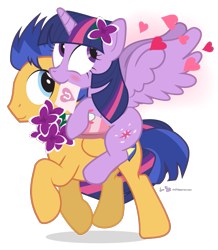 Size: 705x810 | Tagged: safe, artist:dm29, character:flash sentry, character:twilight sparkle, character:twilight sparkle (alicorn), species:alicorn, species:pegasus, species:pony, ship:flashlight, episode:hearts and hooves day, g4, my little pony: friendship is magic, best ship, blushing, bouquet, box, box of chocolates, brony history, carrying, cute, cutie mark, derpibooru history, derpibooru legacy, diasentres, female, flower, flower in hair, folded wings, food, happy, heart, hoof hold, legendary, letter, lilacs, looking back, looking up, male, mare, mouth hold, ponies riding ponies, raised hoof, riding, shipping, signature, simple background, smiling, spread wings, stallion, straight, the image that started zeb's eternal feud with sirbumpaous, transparent background, trotting, twiabetes, valentine's day, valentine's day card, vector, wall of tags, wings, you guys are awesome and i love you