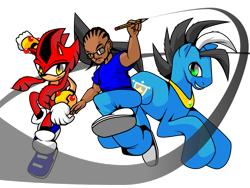 Size: 1024x768 | Tagged: safe, artist:dekomaru, non-mlp oc, oc, oc only, oc:brave star, oc:rapid the hedgehog, self insert, species:human, caricature, crossover, simple background, sonic the hedgehog (series), transparent background