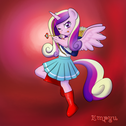 Size: 1000x1000 | Tagged: safe, artist:empyu, character:princess cadance, species:anthro, species:plantigrade anthro, episode:hearts and hooves day, g4, my little pony: friendship is magic, arrow, bow (weapon), bow and arrow, cupid, cupidance, female, princess of love, quiver, solo