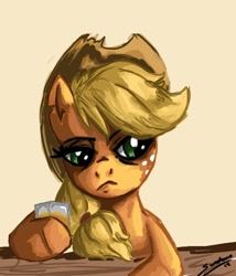 Size: 506x592 | Tagged: safe, artist:sundown, character:applejack, alcohol, bust, female, solo