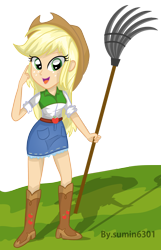Size: 1282x1994 | Tagged: safe, artist:sumin6301, character:applejack, my little pony:equestria girls, female, rake, simple background, solo, transparent background, vector, working