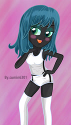 Size: 1184x2086 | Tagged: safe, artist:sumin6301, character:queen chrysalis, my little pony:equestria girls, blushing, clothing, equestria girls-ified, female, gym uniform, kneesocks, short hair, socks, solo, sports panties, sporty style, tank top