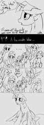 Size: 686x1920 | Tagged: safe, artist:silfoe, character:applejack, character:fluttershy, character:pinkie pie, character:rainbow dash, character:rarity, character:spike, character:twilight sparkle, species:alicorn, species:pony, royal sketchbook, comic, female, grayscale, mane seven, mane six, mare, monochrome, sketch, spike is not amused, unamused