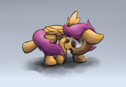 Size: 1280x881 | Tagged: safe, artist:marsminer, character:scootaloo, species:pegasus, species:pony, behaving like a dog, chasing own tail, cute, cutealoo, female, solo