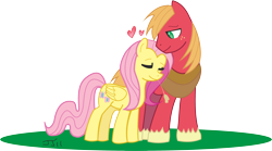 Size: 3434x1916 | Tagged: safe, artist:johnjoseco, artist:lacionarg, character:big mcintosh, character:fluttershy, species:earth pony, species:pegasus, species:pony, ship:fluttermac, colored, eyes closed, female, heart, male, mare, shipping, stallion, straight