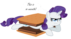 Size: 900x495 | Tagged: safe, artist:aleximusprime, character:rarity, inside joke, marshmallow, rarity is a marshmallow, s'mores, simple background, transparent background