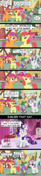 Size: 1024x4343 | Tagged: safe, artist:aleximusprime, character:apple bloom, character:opalescence, character:rarity, character:scootaloo, character:spike, character:sweetie belle, species:dragon, species:earth pony, species:pegasus, species:pony, species:unicorn, :o, bloodshot eyes, bow, cat, comic, comic sans, concerned, crossed arms, cutie mark crusaders, drool, excited, eyelid pull, fangs, female, filly, frown, grin, gritted teeth, hair bow, hissing, house, jewelry, lidded eyes, looking at each other, looking back, makeup, male, necklace, nervous, nervous grin, open mouth, pointing, ponyville, raised hoof, scratches, scratching, sitting, smiling, sweetie fail, text, tree, wide eyes