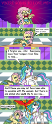 Size: 1024x2448 | Tagged: safe, artist:aleximusprime, character:fluttershy, character:philomena, character:princess celestia, after the gala, comic, comic sans, flutterrage, text, you're going to love me