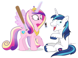 Size: 880x660 | Tagged: safe, artist:dm29, character:princess cadance, character:shining armor, episode:the cutie map, g4, my little pony: friendship is magic, baseball bat, duo, faec, i didn't listen, pepper spray, simple background, transparent background