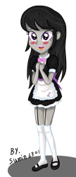 Size: 984x2276 | Tagged: safe, artist:sumin6301, character:octavia melody, my little pony:equestria girls, blushing, bow tie, clothing, cute, female, garter belt, maid, open mouth, simple background, smiling, solo, stockings, tavibetes, transparent background