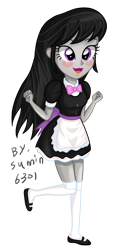 Size: 1002x2087 | Tagged: safe, artist:sumin6301, character:octavia melody, my little pony:equestria girls, apron, blushing, bow tie, clothing, female, maid, solo, stockings