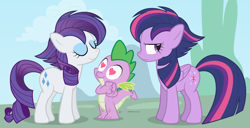 Size: 1058x540 | Tagged: safe, artist:dm29, character:rarity, character:spike, character:twilight sparkle, character:twilight sparkle (alicorn), species:alicorn, species:pony, ship:sparity, ship:twispike, episode:castle sweet castle, episode:the cutie pox, g4, my little pony: friendship is magic, alternate hairstyle, eyes closed, female, frown, haircut, heart eyes, jealous, love triangle, male, mare, punklight sparkle, shipping, smiling, straight, trio, unamused, wingding eyes