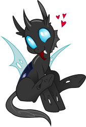 Size: 651x955 | Tagged: source needed, safe, artist:glacierclear, artist:sketchy brush, species:changeling, blep, cute, cuteling, heart, silly, simple background, solo, tongue out, transparent background, vector
