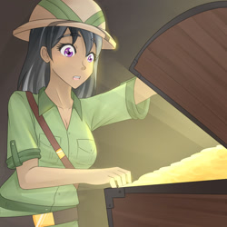 Size: 1280x1280 | Tagged: safe, artist:jonfawkes, character:daring do, species:human, female, humanized, solo, treasure chest