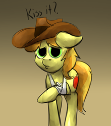 Size: 1761x2000 | Tagged: safe, artist:marsminer, character:braeburn, episode:appleoosa's most wanted, g4, my little pony: friendship is magic, broken leg, injured, male, pegasisterbait, sad, solo, that was fast