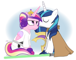 Size: 950x750 | Tagged: safe, artist:dm29, character:princess cadance, character:shining armor, ship:shiningcadance, cape, carrie fisher, clothing, cosplay, crossover, female, lightsaber, male, may the fourth be with you, nuzzling, princess leia, shipping, sniffing, star wars, star wars day, straight