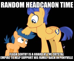Size: 900x750 | Tagged: safe, artist:dm29, edit, character:first base, character:flash sentry, species:earth pony, species:pegasus, species:pony, adorabase, black background, brothers, colt, cute, diasentres, duo, headcanon, image macro, male, meme, orange bros, simple background, stallion