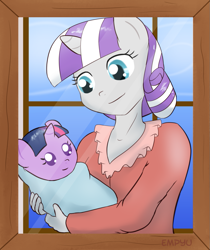 Size: 841x1000 | Tagged: safe, artist:empyu, character:twilight sparkle, character:twilight velvet, species:anthro, 30 minute art challenge, baby, baby pony, babylight sparkle, foal, mother and daughter, mother's day