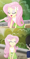 Size: 2337x4502 | Tagged: safe, artist:sumin6301, character:fluttershy, self insert, my little pony:equestria girls, absurd resolution, candy, clothing, engrish, grammar error, konglish, skirt, tank top