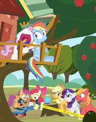 Size: 780x990 | Tagged: safe, artist:dm29, character:apple bloom, character:applejack, character:big mcintosh, character:rainbow dash, character:rarity, character:scootaloo, character:sweetie belle, species:earth pony, species:pegasus, species:pony, backwards cutie mark, blueprint, clubhouse, context is for the weak, crusaders clubhouse, cutie mark crusaders, hostage, male, stallion, treehouse, watergun