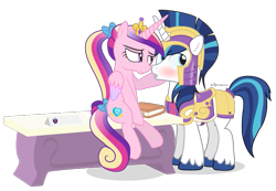 Size: 825x570 | Tagged: safe, artist:dm29, character:princess cadance, character:shining armor, ship:shiningcadance, armor, blushing, desk, female, male, shipping, simple background, straight, transparent background