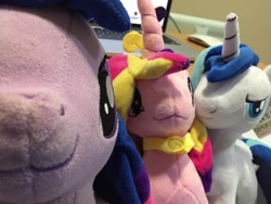 Size: 1280x960 | Tagged: safe, artist:dm29, character:princess cadance, character:shining armor, character:twilight sparkle, cute, irl, looking at you, photo, photobomb, plushie, trio