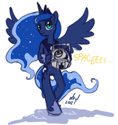 Size: 470x500 | Tagged: safe, artist:atryl, character:princess luna, species:alicorn, species:anthro, species:pony, species:unguligrade anthro, crossover, female, personality core, portal (valve), portal 2, space core