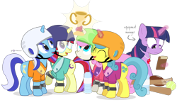 Size: 1180x700 | Tagged: safe, artist:dm29, character:lemon hearts, character:minuette, character:moondancer, character:twilight sparkle, character:twinkleshine, episode:amending fences, g4, my little pony: friendship is magic, american football, baseball, baseball bat, helmet, simple background, sports, transparent background, trophy, whistle