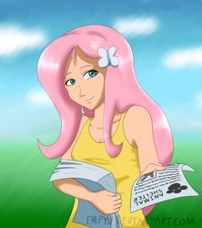 Size: 889x1000 | Tagged: safe, artist:empyu, character:fluttershy, species:human, female, humanized, solo