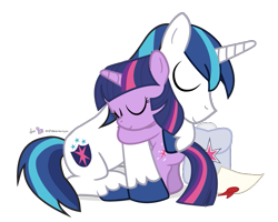 Size: 875x700 | Tagged: safe, artist:dm29, character:shining armor, character:twilight sparkle, bbbff, cute, diploma, duo, eyes closed, filly, hug, julian yeo is trying to murder us, simple background, sitting, smiling, transparent background, twiabetes, vector, younger