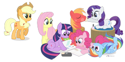 Size: 1500x750 | Tagged: safe, artist:dm29, character:applejack, character:big mcintosh, character:fluttershy, character:pinkie pie, character:rainbow dash, character:rarity, character:twilight sparkle, species:earth pony, species:pony, makeover, male, mane six, simple background, stallion, transparent background