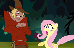 Size: 804x522 | Tagged: safe, artist:selenaede, character:fluttershy, batman, batman the animated series, crossover, fear, frightened, horrified, scarecrow, scared, terrified, the scarecrow